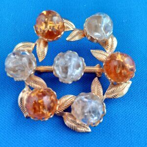Vintage mid century gold tone pin leaves and lucite balls with foil inside